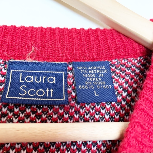 Vintage Laura Scott Red & Gold Plaid Cardigan Women’s Size Large - Picture 3 of 8